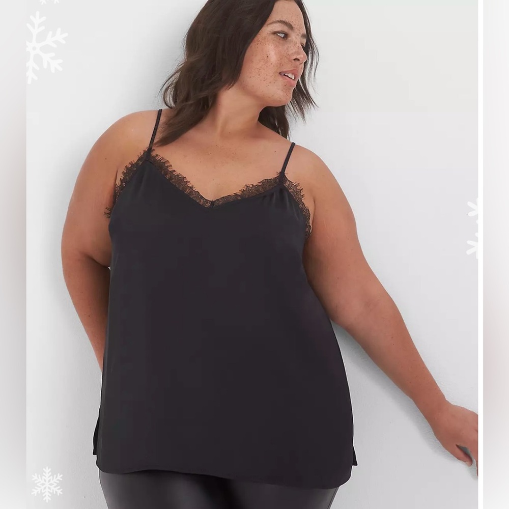 Black Lace Trim Satin Cami Top size 22 NWT